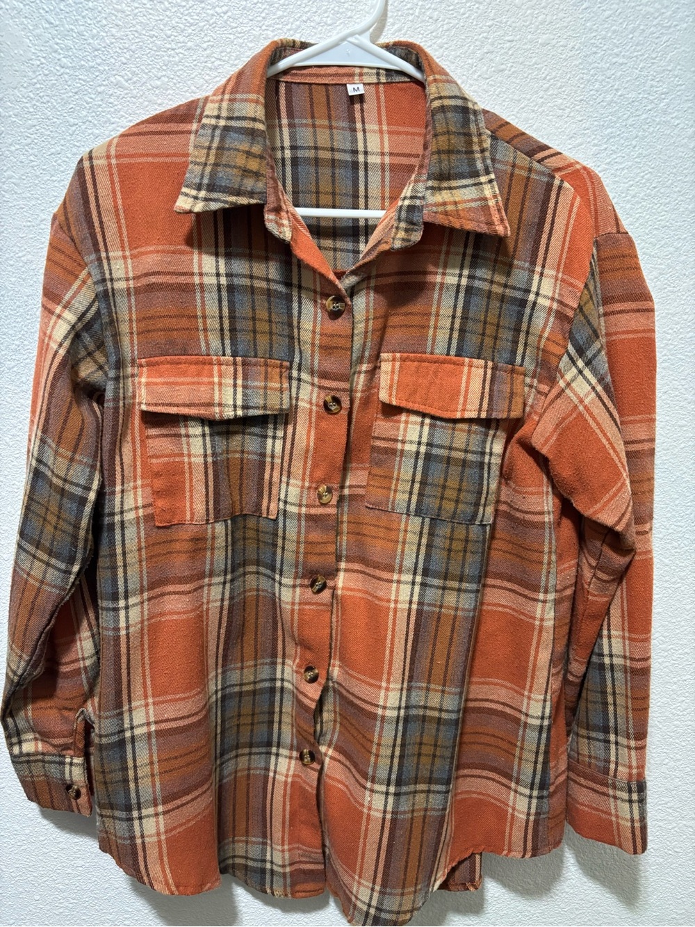 Women’s Orange Plaid Flannel Shirt Jacket